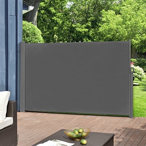 pro.tec Seitenmarkise ausziehbar Mulhacén Balkon Sichtschutz 160 x 300 cm Markise zum Bohren Windschutz Terrasse mit Metallgestell Grau