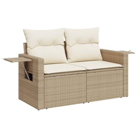vidaXL Gartensofa mit Kissen 2-Sitzer, Sofa mit Staufach unter Sitzfläche, Terrassensofa mit abnehmbarem waschbarem Bezug, Gartenmöbel Terrassenmöbel, Beige Poly Rattan
