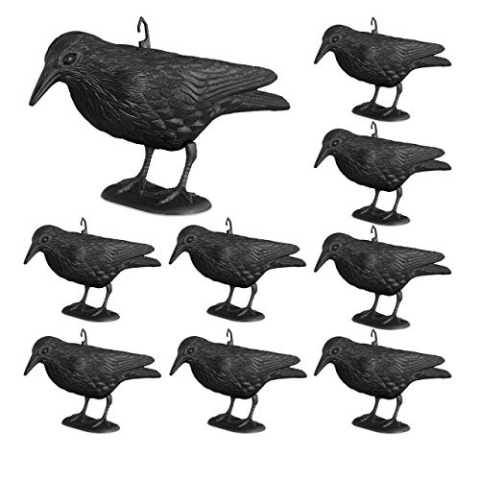 Relaxdays 9X Taubenschreck Krähe, Dekofigur als Vogelscheuche, stehende Figur für Taubenabwehr, Gartenfigur, wetterfest, schwarz