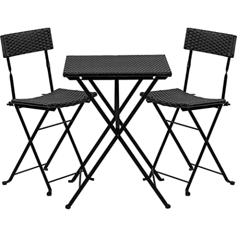 STILISTA Bistro-Set 3-teilig aus Polyrattan 1x Tisch + 2X Stuhl, klappbar in schwarz
