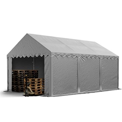 TOOLPORT Lagerzelt 3x6 m Industriezelt Unterstand PVC Plane 750 N grau mit Bodenrahmen und Dachverstärkung