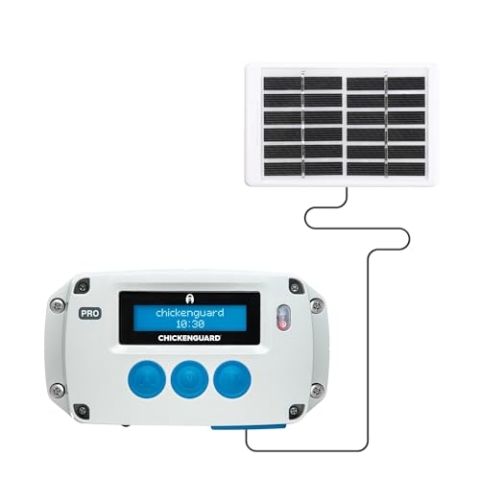 ChickenGuard Automatischer Hühnerstall Türöffner, betrieben mit Solarenergie/Batterien/Strom. Timer/Lichtsensor; nur Motorantriebs- oder Kombinationskits. (PRO + Solar Kit)