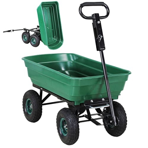 Miweba Bollerwagen Dumper | 𝟑𝟎𝟎 kg Traglast - Luftreifen - Volumen 75 L - Kippfunktion - Sackkarre - Schubkarre - Transportwagen - Kinderwagen - Handwagen - Gartenwagen - Wagen - Kippwagen (Grün)