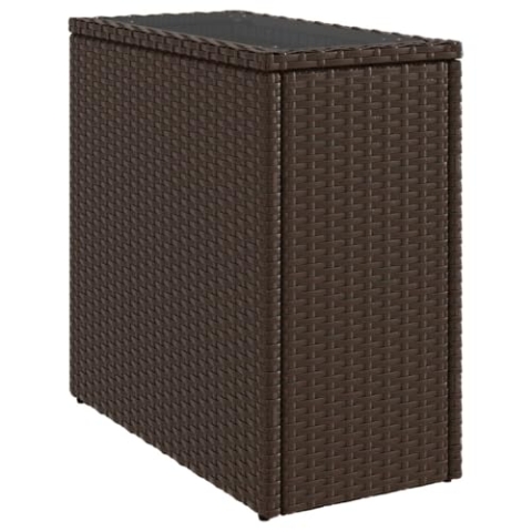 vidaXL Garten Beistelltisch, Gartentisch mit Glasplatte, Couchtisch Kaffeetisch für Terrasse Garten, Tisch Balkontisch Gartenmöbel, Braun Rattan