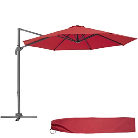 tectake® Ampelschirm Sonnenschirm groß mit Schutzhülle, Ø 300 cm, höhenverstellbar, klappbar, mit Fußpedal und Kurbel, UV-Schutz 50+, Gartenschirm, zur Terrassenüberdachung oder für Balkon - weinrot