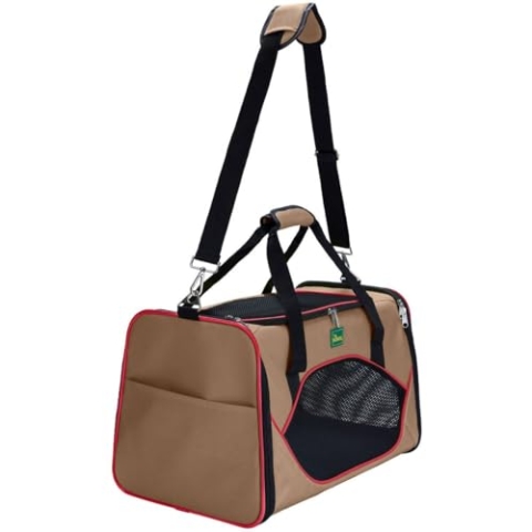 HUNTER KANSAS Tragetasche für Hunde und Katzen, zusammenfaltbar, 50 x 30 x 30 cm, beige/rot