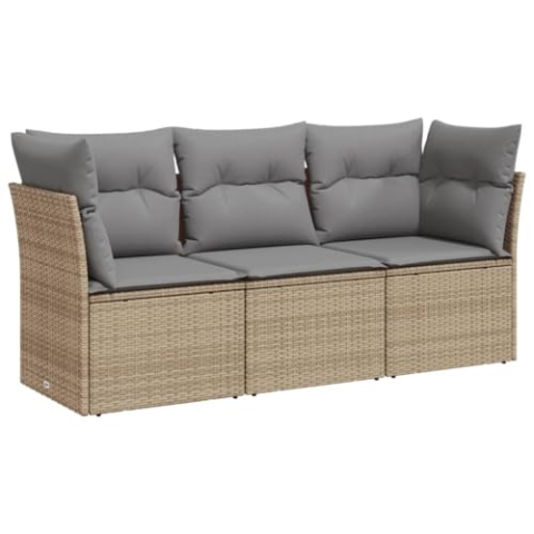 vidaXL Garten Sofa Garnitur 3-TLG., Gartenmöbel Set mit Kissen Stauraum, Sitzgruppe für Garten Terrasse, Modular Gartensofa Lounge, Beige Poly Rattan