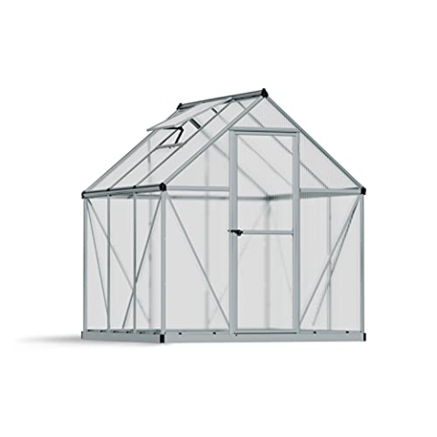 Palram Canopia by Gewächshaus klein Mythos 6x6 Treibhaus 186x185cm Aluminium Silber Tomatenhaus Polycarbonatplatten UV-beständig