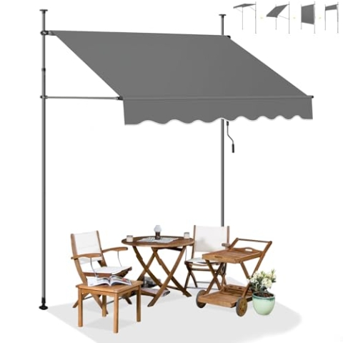 WOLTU Klemmmarkise 200cm breite Balkon Markise ohne Bohren Sonnenschutz höhenverstellbar Terrassenüberdachung UV-beständig wasserabweisend Anthrazite, 200 cm breite Anthrazit