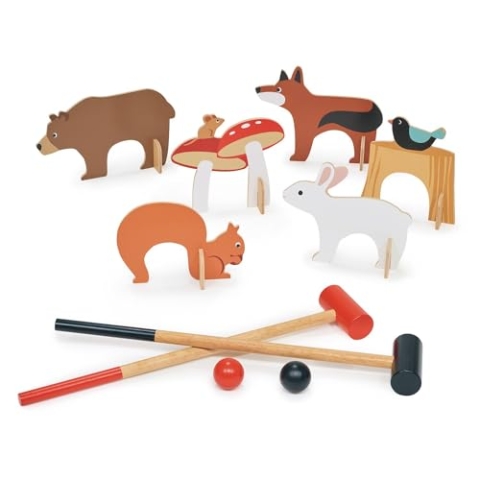 Tender Leaf Toys - Wald Indoor Krocket Set, 17-teiliges Tragbares Sportspielzeug mit Waldthema, für Jungen und Mädchen, verbessert die Motorik und Koordination