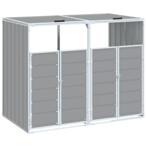 vidaXL Mülltonnenbox für 2 Tonnen Grau 144x81x113 cm Stahl, 2er Mülltonnenbox, Box Mülltonnen, Garten Mülltonnenbox, 3er Mülltonnenbox