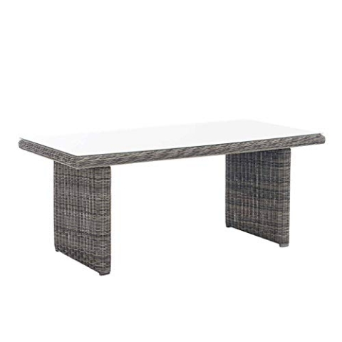 CLP Polyrattan-Tisch Fontana mit Einer Tischplatte aus Glas I Wetterbeständiger pflegeleichter Tisch, Farbe:grau-meliert