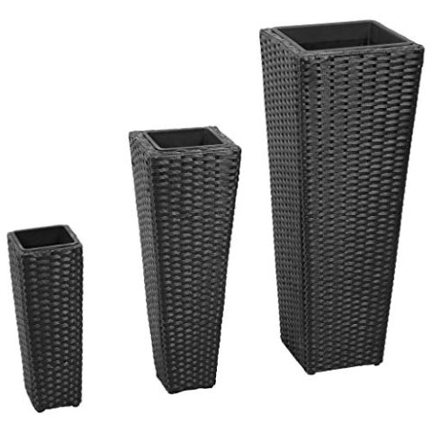 vidaXL 3X Hochbeet Poly Rattan Schwarz Blumenkübel Blumentopf Pflanzkübel
