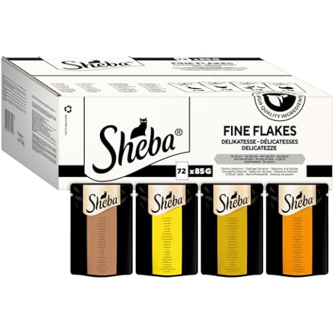 SHEBA Katzenfutter nass - 72x85g Portionsbeutel - Geflügel Variation in Gelee - Nassfutter für Katzen - 1 Großpackung