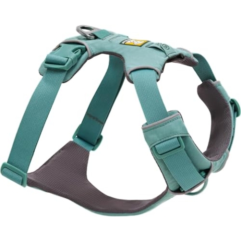 Ruffwear Front Range Hundegeschirr, reflektierendes Y-Geschirr, verstellbares, bequem gepolstertes Alltagsgeschirr für Spaziergänge und Hunderennen, 2 Leinenbefestigungen, River Rock Green L/XL