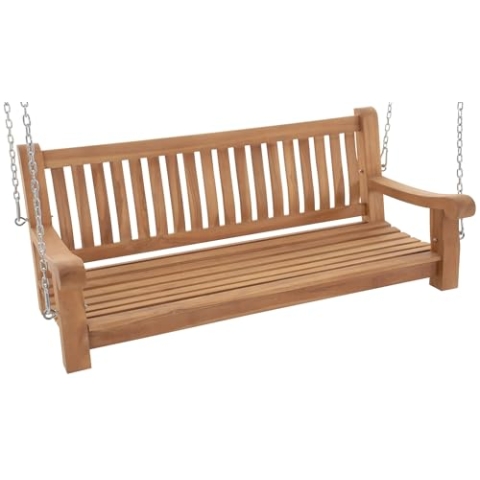 CLP Schaukelbank Joyce I Gartenschaukel aus Teakholz I Holzschaukel wetterfest und massiv I mit Befestigungsmaterial, Farbe:Teak, Größe:150 cm