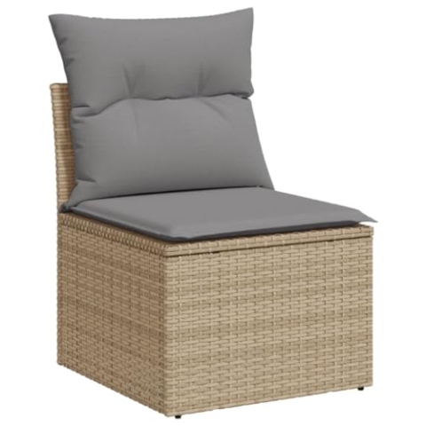 vidaXL Gartensofa ohne Armlehnen mit Kissen, Outdoor Sofa mit abnehmbarem waschbarem Bezug, Terrassensofa mit Stahlrahmen, Gartenstuhl Gartensessel Gartenmöbel, Beige Poly Rattan