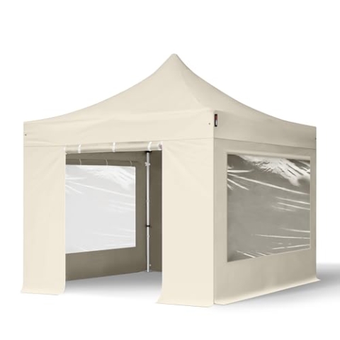 TOOLPORT Faltzelt Professional 3x3 m - mit 4 Seitenteilen (Panoramafenster) Faltpavillon ALU Pavillon Partyzelt Creme
