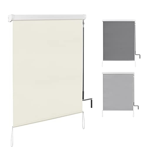 WOLTU Senkrechtmarkise Balkonmarkise Vertikalmarkise mit Handkurbel und Markisenkassette für Terrasse Balkon, UV-beständig Sonnenschutz Windschutz und Sichtschutz, Beige 140x140 cm
