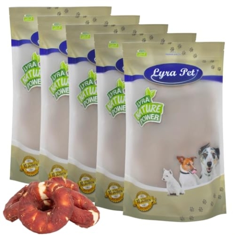 Lyra Pet® 5 kg Kauringe mit Entenbruststreifen | Fettarmer Kausnack | Leckerli aus Rind & Ente für Hunde | Langer Kaugenuss | Gut verträgliches Hundefutter | Wiederverschließbarer Beutel