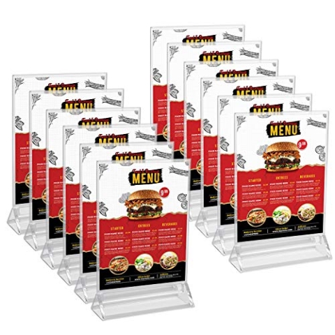 Kurtzy Tischaufsteller A5 (12er Pack) 16 x 24,5cm - Klarer Kunststoff - Doppelseitige Vertikale Plastik Tisch Aufsteller A5 - Für Restaurant Speisekartenhalter, Fotorahmen & Menükartenhalter Hochzeit