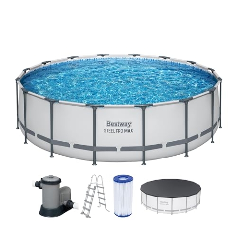 Bestway Steel Pro MAX Frame Pool Komplett-Set mit Filterpumpe Ø 488 x 122 cm , lichtgrau, rund