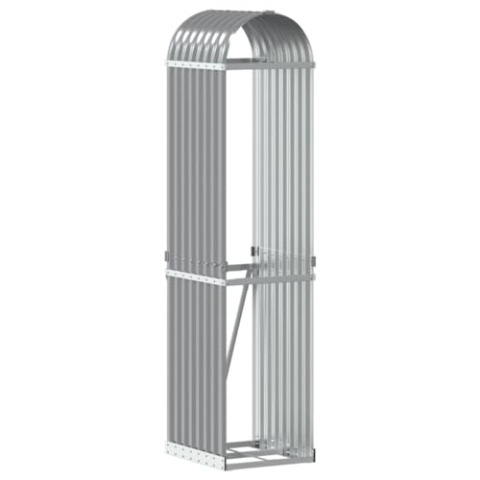 vidaXL Kaminholzunterstand, Kaminholzregal mit viel Stauraum, Feuerfest Brennholzregal mit Haken, Garten Holzlager Unterstand, Hellgrau 40x45x170cm Verzinkter Stahl