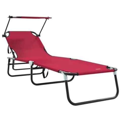 vidaXL Faltbare Sonnenliege mit Sonnendach Rot 600D Oxford-Stoff