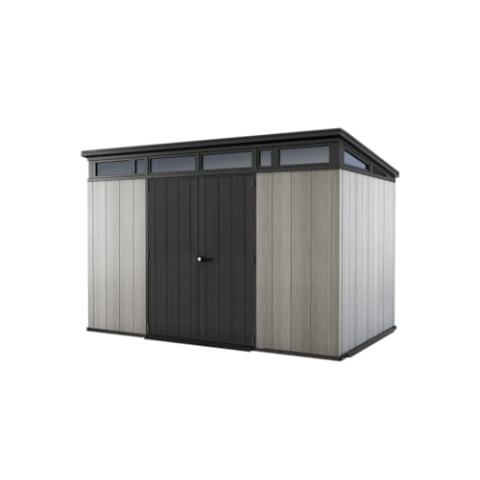 Keter Kunststoff Gerätehaus 11x7 – Wetterfestes Gartenhaus mit Boden, Doppeltüren & Fenster, Fahrradschuppen, Ideal für Outdoor-Geräteschuppen, 342x218x226cm