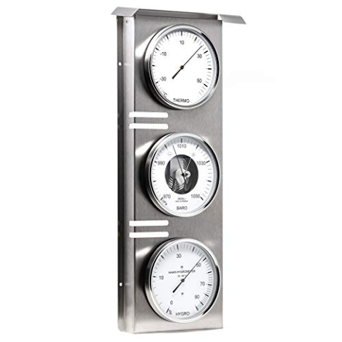 Fischer 823-01 - Außenwetterwarte - Edelstahl-Wetterstation mit Thermometer, Barometer, Haar-Hygrometer Made in Germany