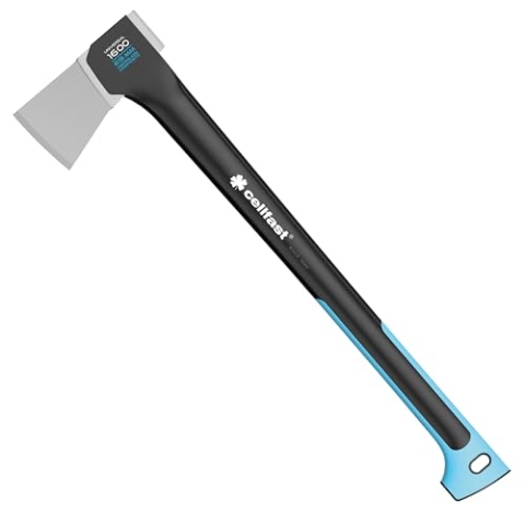 CELLFAST Axt Universal Zimmermannsaxt Gartenaxt Für Äste Strauche Kleine Bäume Transportschutz Haltbar Gehärteter Stahl Safetouch Glasfaserverstärkter Stiel 615 mm 1,6 kg