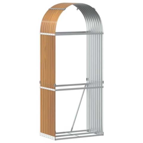 vidaXL Kaminholzunterstand, Kaminholzregal mit viel Stauraum, Feuerfest Brennholzregal mit Haken, Garten Holzlager Unterstand, Hellbraun 80x45x190cm Verzinkter Stahl