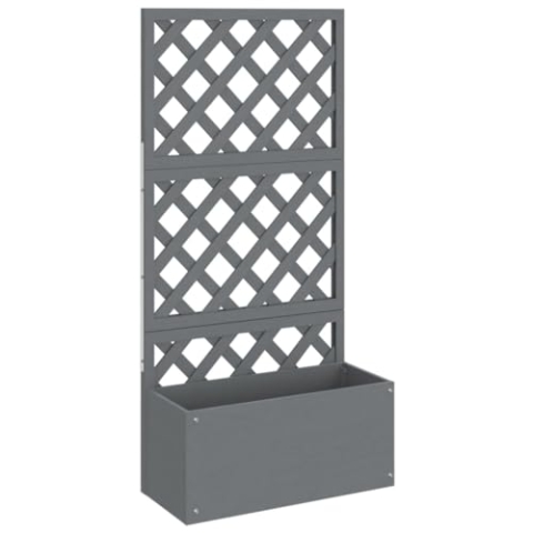 vidaXL Blumenkasten mit Rankgitter Blumentopf Blumenkübel Pflanzkasten Balkontopf Pflanzgefäß Gartenspalier Rankhilfe Grau 65x33x135cm WPC