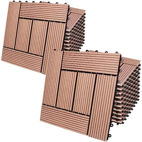 Casaria® WPC Fliesen 30x30 cm 22er Set 2m² Stecksystem Drainage Zuschneidbar Terrasse Balkon Garten klick Mosaik Terrakotta