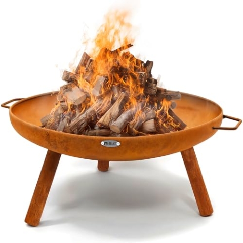 HEAT Outdoor Living Feuerschale Rost Ø60 mit Füßen und Griffen - Feuerschale 60 cm - Feuerkorb für den Garten - 60 x 70 x 28 cm