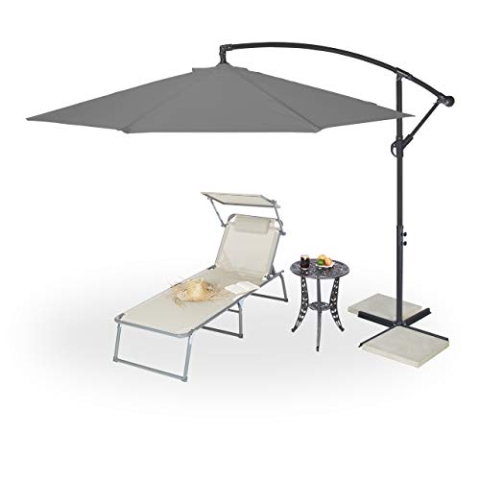Relaxdays Ampelschirm mit Kurbel, ∅ 300 cm, inkl. Schutzhülle, schwenkbar, stabil, XXL Sonnenschirm mit Ständer, grau