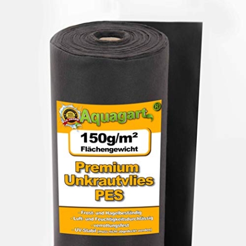 Aquagart 25m Unkrautvlies schwarz PES - 150g I Unkrautschutzfolie für Garten & Hochbeet I Gartenvlies & Unkrautsperre I Wasserdurchlässige Unkrautfolie & Robustes Schutzvlies 1m breit