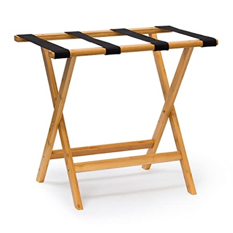 Relaxdays Kofferständer Holz HxBxT 50 x 60 x 37,5 cm Kofferbock aus Bambus mit 4 stabilen Gurten als Kofferablage oder Gepäckablage für Hotels oder Pensionen als Kofferhocker Geschäftsreisen, natur