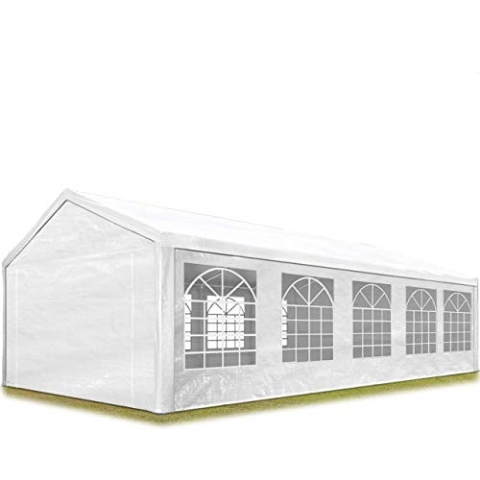Partyzelt Pavillon 4x10 m in weiß PE Plane 350 N Wasserdicht UV Schutz Festzelt Gartenzelt