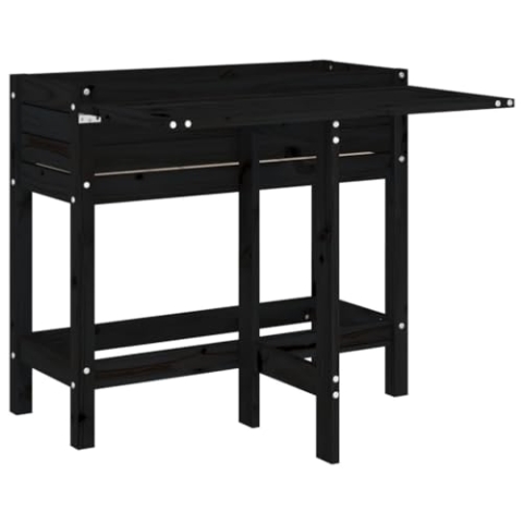 vidaXL Pflanzkasten, Blumenkasten mit Klappbarer Tischplatte, Blumenkübel mit Latten-Design, Pflanzgefäß Blumentopf, Schwarz Massivholz