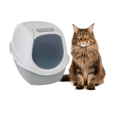 Flamingo Katzentoilette Trini – Grau – Größe XL (46 × 67 × 49 cm) – Mit Aktivkohlefilter – Aus 98 % recyceltem Kunststoff – Geräumig & Hygienisch