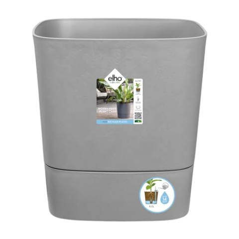 elho Greensense Aqua Care Quadrat 38 mit Integrierte Wasserspeicher - Blumentopf für Innen & Außen - 100% Recyceltem Plastik - Ø 38.0 x H 38.9 cm - Grau/Light Beton