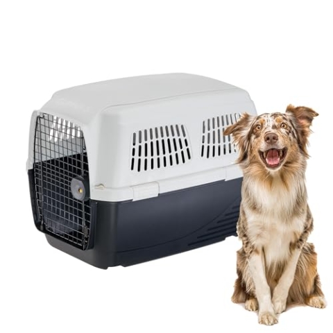 Ferplast Hundetransportbox CLIPPER 5, IATA-zugelassene Hundetransportbox, mittlere Hundetransportbox max 30 kg, Haustiertransportbox für Flugzeug, Auto, Zug, 87 x 57 x H 60 cm