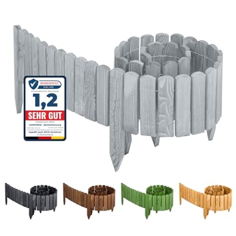 Garronda Beeteinfassung Holz Rollzaun Holzzaun 200 x 40 cm imprägniert Flexibler Rollborder Rasenkante Palisade Gartenzaun Umzäunung für Garten GD-0046 (Grau, Höhe: 40 cm)