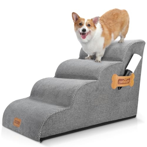 Nobleza Hundetreppe für Kleine Hunde, 4 Stufen Schwamm Hunderampe Haustiertreppe mit Fusselrolle für Bett Sofa