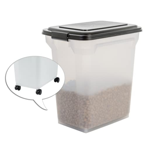 Iris Ohyama Hundefutter Aufbewahrung mit Rollen, 45L/15kg, Schwarz, Luftdichte Futterbox, Trockenfutter, Futterbehälter, Für Hunde, Katzen, Tierfutterbehälter, Schaufel, BPA-frei, Futtertonne, ATS-L