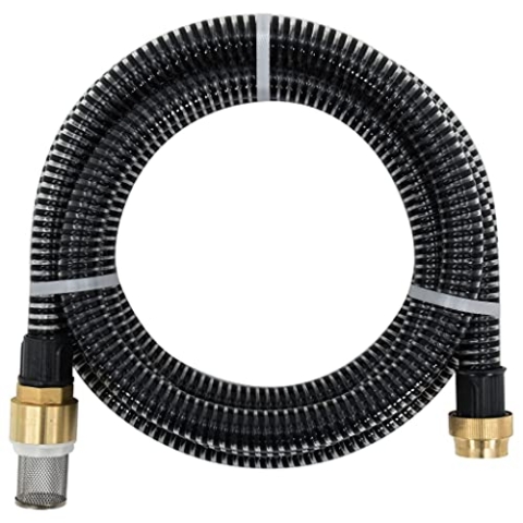 vidaXL Saugschlauch, Gartenschlauch mit Messing-Anschlüssen, Saugschlauchgarnitur Ansauggarnitur für Gartenpumpen Hauswasserwerke, Schwarz 1,1" 4m PVC