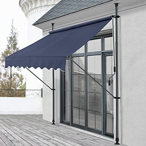 pro.tec Klemmmarkise Stem Markise ohne Bohren 400 x 120 x 220-309 cm Balkonmarkise mit Handkurbel Sonnenschutz Stahlgestell Dunkelblau