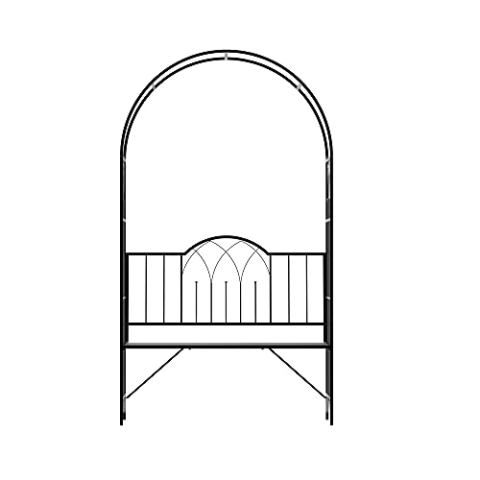 Outsunny Rosenbogen aus Metall Rankhilfe für Kletterpflanzen Gartenbogen mit Bank Spitze Torbogen Rankbogen für Rosen Bögen Rankgitter Rosenhilfe für Garten 115 x 59 x 203 cm Schwarz