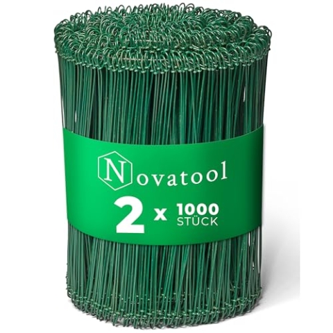Novatool 2.000 Stück Rödeldraht mit Ösen 1,4 x 240mm Bindedraht Grün ummantelt, rostfreier & langlebiger Drilldraht, Drahtbinder, Ösendraht, Drahtschlinge, Blumendraht, rebdraht floristik, Rödler